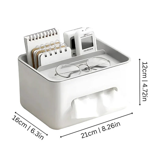 Tissue & Desk Organizer Multi-Compartment Phone & Remote Storage