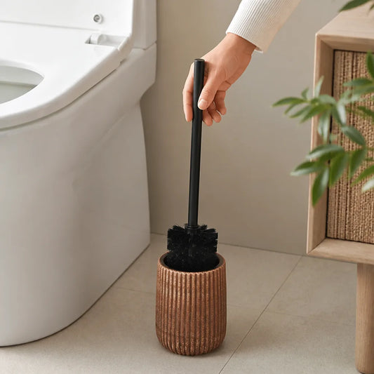 Toilet Brush Set Textured Ceramic Holder Floor Mounted