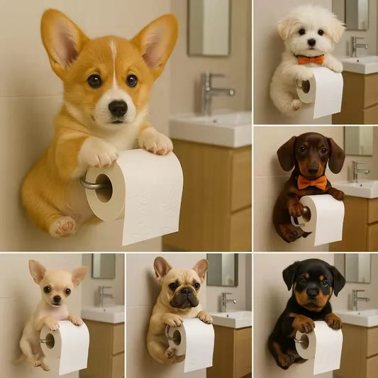 Toilet Paper Holder Dog Design Tool-Free Resin & Metal