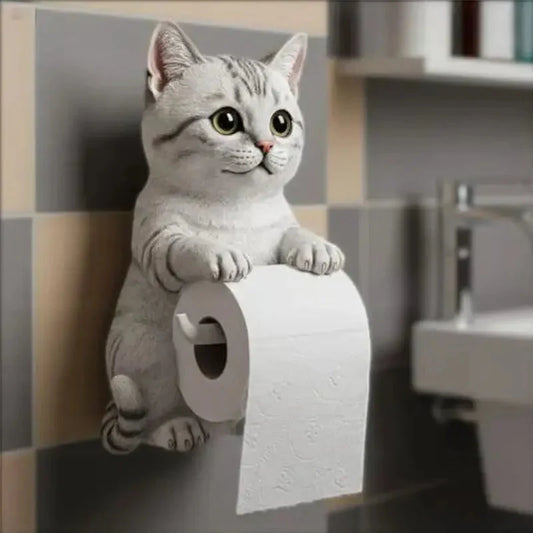 Toilet Paper Holder Wall-Mounted Hand-Painted Resin Cat Head