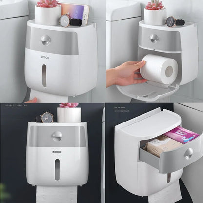 Toilet Paper Holder Waterproof Wall-Mounted Towel Storage