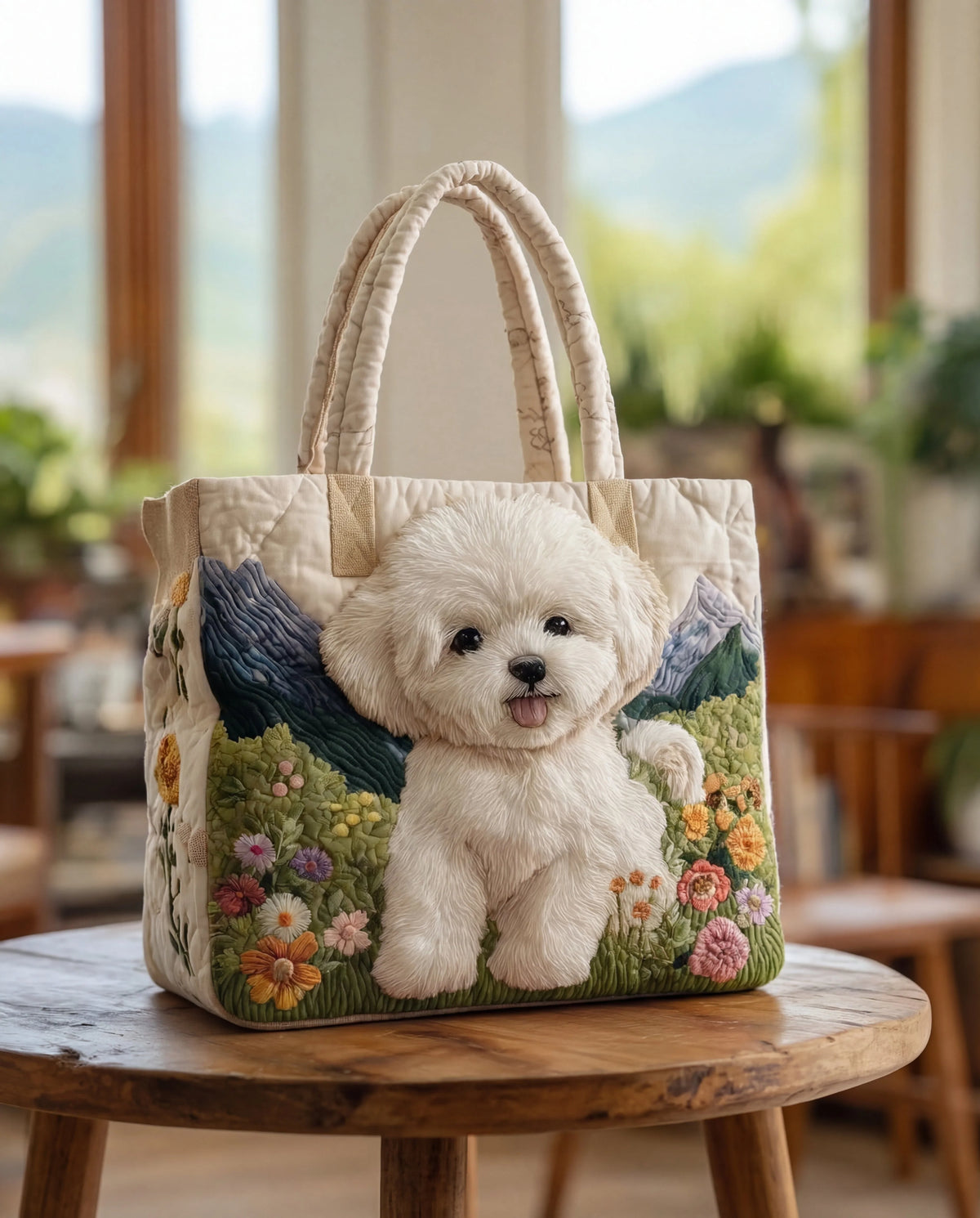Tote Bag Quilted Zipper Closure Cotton Blend