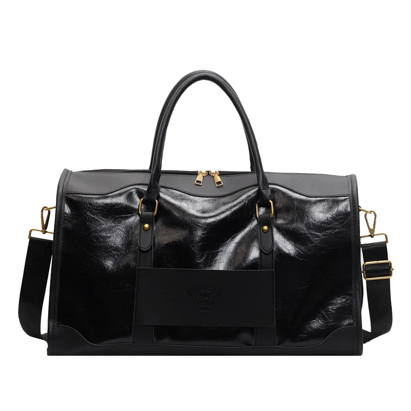 Travel Duffel Bag Leather Multiple Pockets Detachable Shoulder Strap