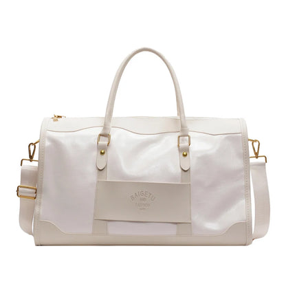 Travel Duffel Bag Leather Multiple Pockets Detachable Shoulder Strap