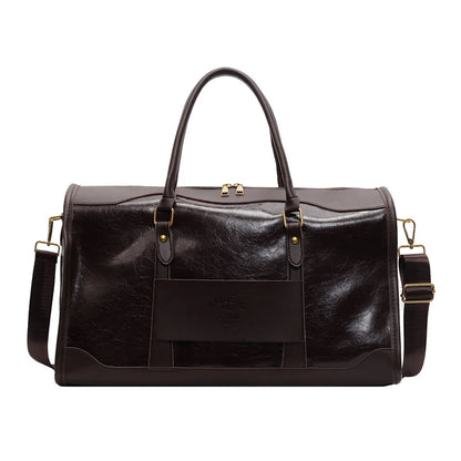 Travel Duffel Bag Leather Multiple Pockets Detachable Shoulder Strap