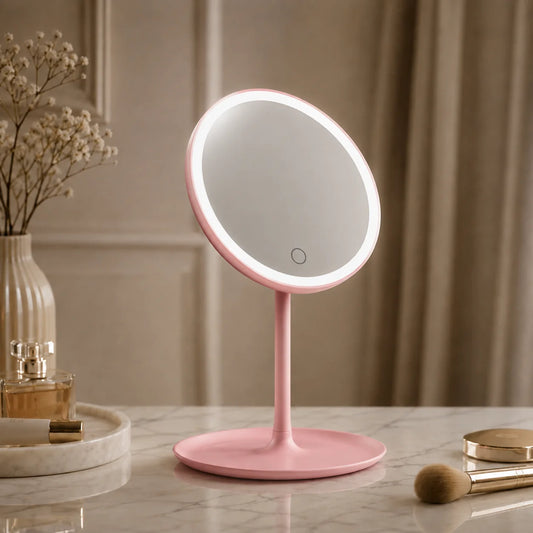 Travel Makeup Mirror 5x Magnification Dimmable LED USB Rechargeable