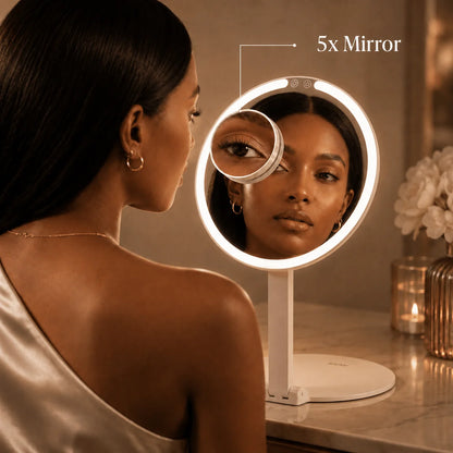 Travel Makeup Mirror 5x Magnification Dimmable LED USB Rechargeable