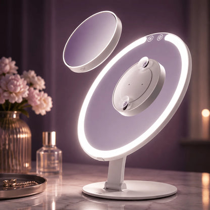 Travel Makeup Mirror 5x Magnification Dimmable LED USB Rechargeable