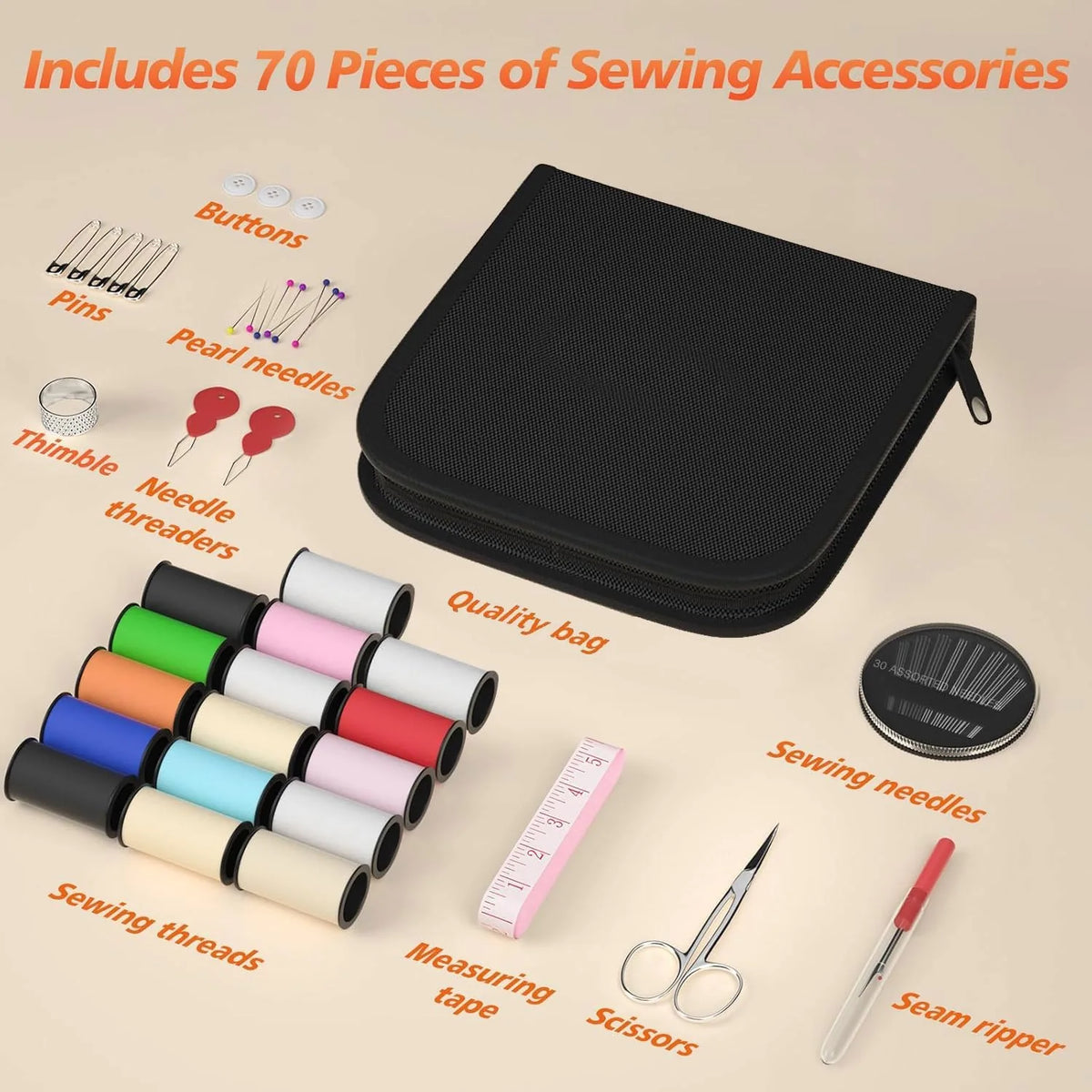 Travel Sewing Kit Compact Portable With Threads Needles Buttons & Scissors