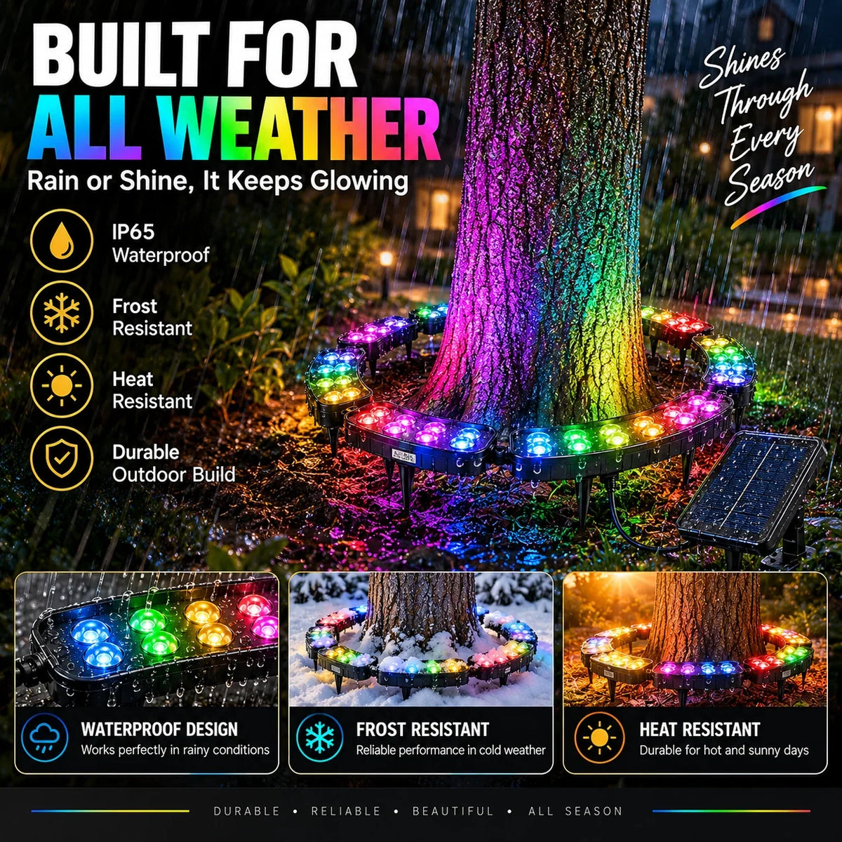 Tree Ring Light Solar-Powered RGB Modular 360-Degree Design