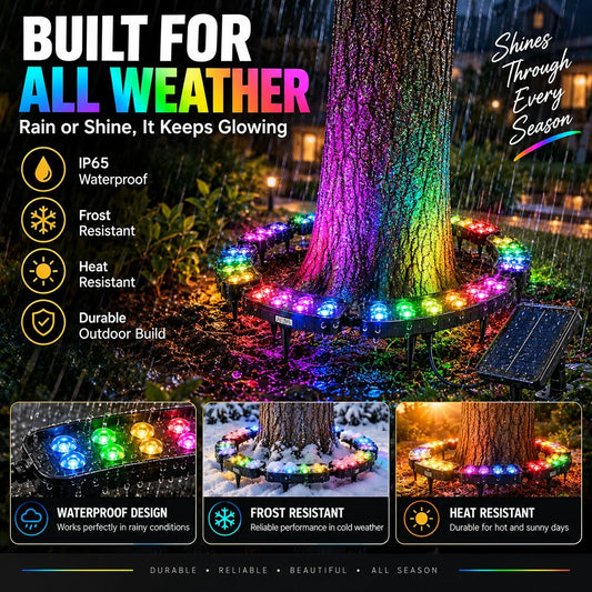 Tree Ring Light Solar-Powered RGB Modular 360-Degree Design