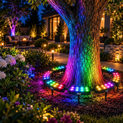 Tree Ring Light Solar-Powered RGB Modular 360-Degree Design