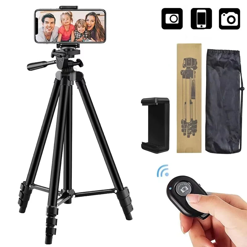Tripod Stand Adjustable Height Wireless Remote Smartphone & DSLR Compatible