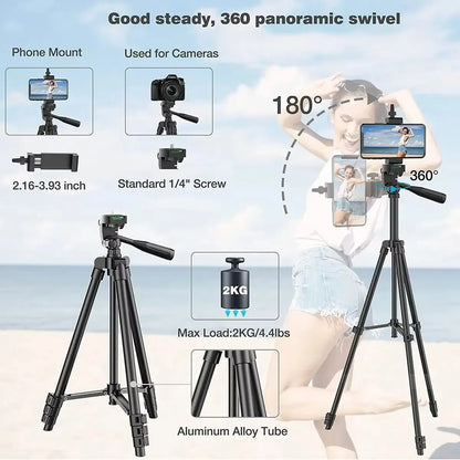 Tripod Stand Adjustable Height Wireless Remote Smartphone & DSLR Compatible