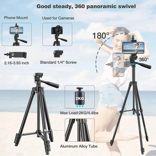 Tripod Stand Adjustable Height Wireless Remote Smartphone & DSLR Compatible