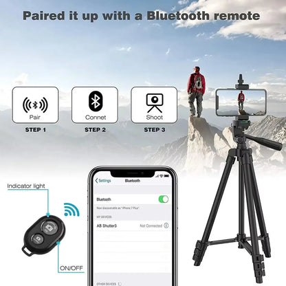 Tripod Stand Adjustable Height Wireless Remote Smartphone & DSLR Compatible