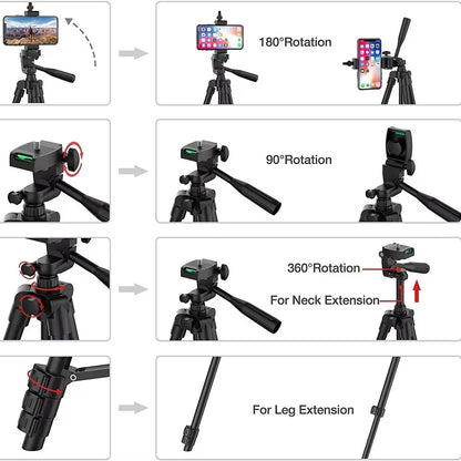 Tripod Stand Adjustable Height Wireless Remote Smartphone & DSLR Compatible
