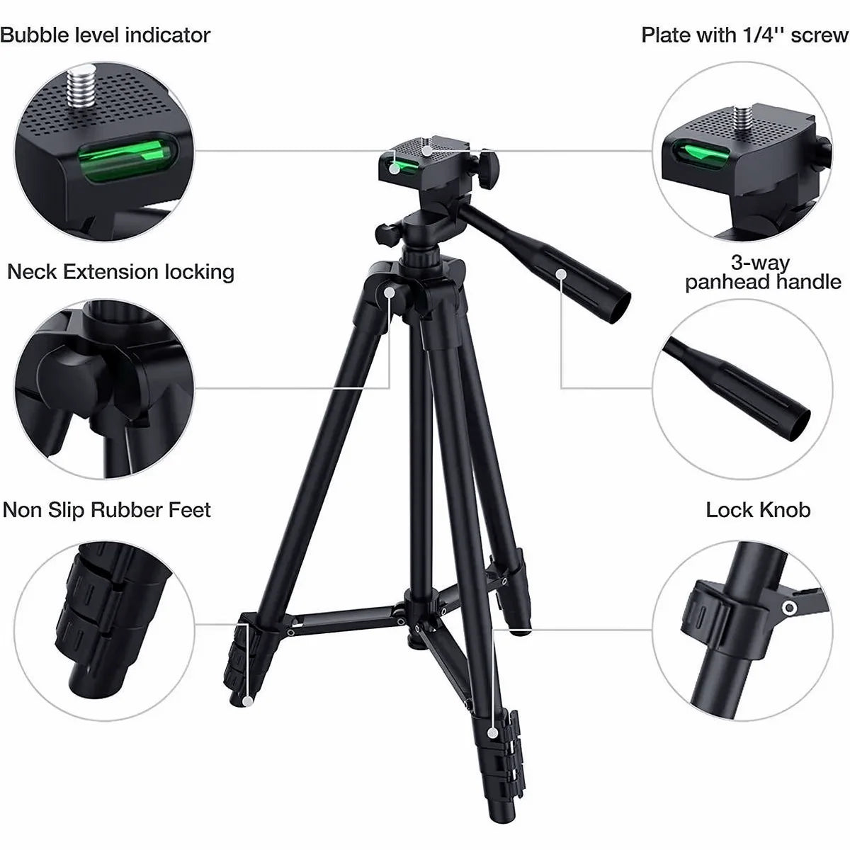 Tripod Stand Adjustable Height Wireless Remote Smartphone & DSLR Compatible