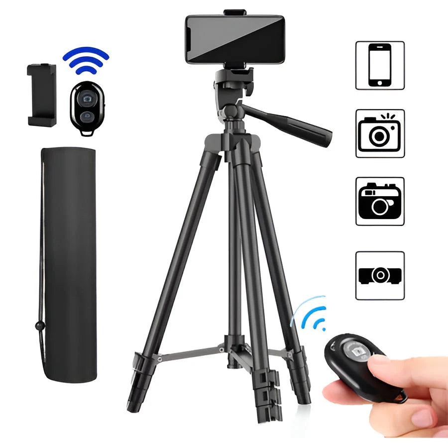 Tripod Stand Adjustable Height Wireless Remote Smartphone & DSLR Compatible