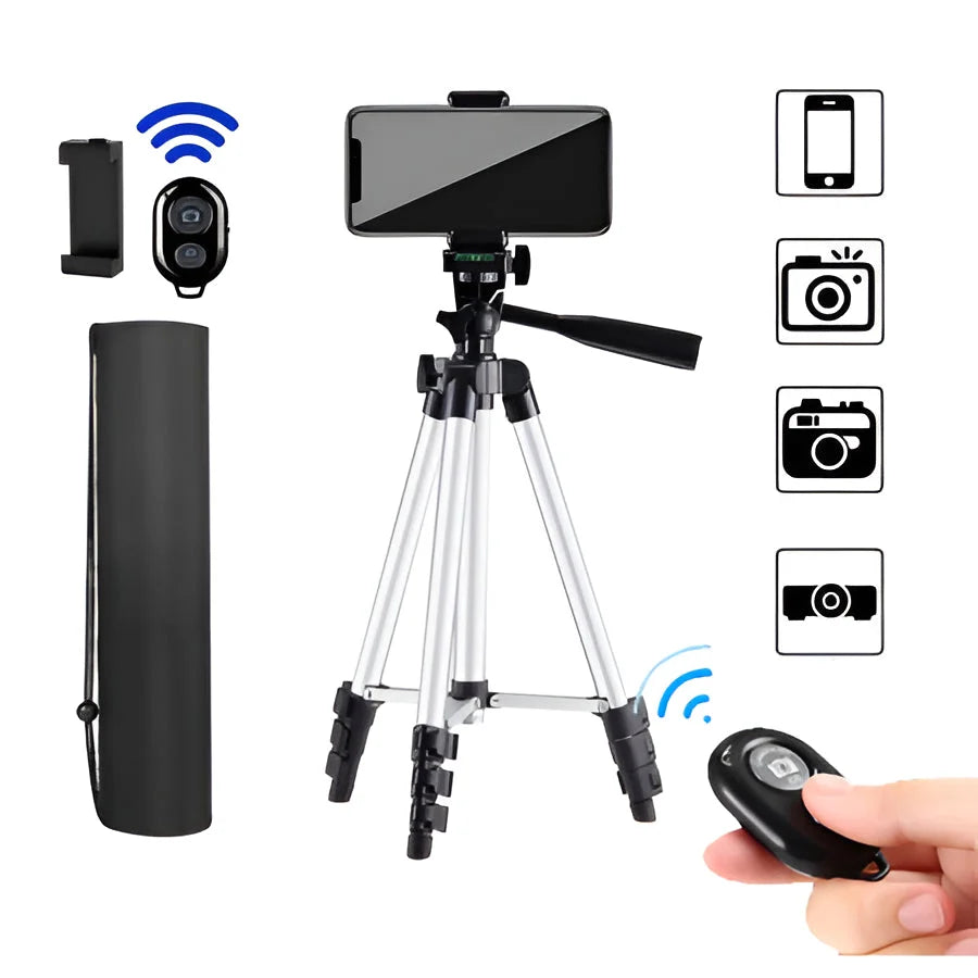 Tripod Stand Adjustable Height Wireless Remote Smartphone & DSLR Compatible