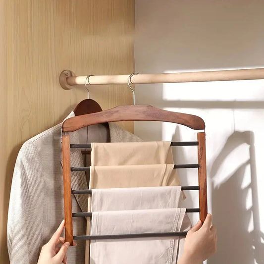 Trouser Hanger Wooden Multi-Bar Space-Saving Design