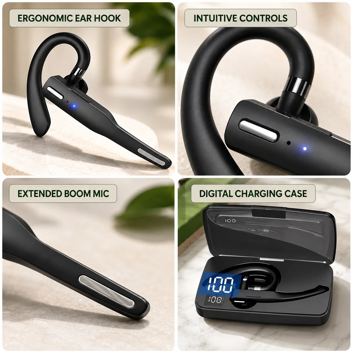 Trucker Bluetooth Headset Dual Mic Noise-Canceling 25-Hour Talk Time