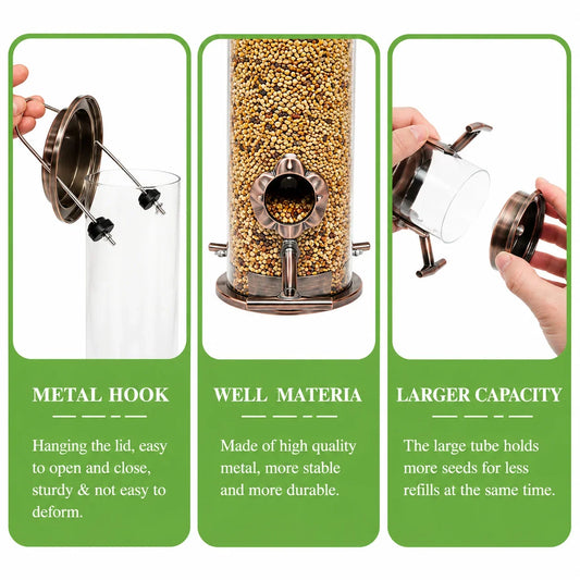 Tube Bird Feeder Stainless Steel Chew-Resistant Ports 360° Perches