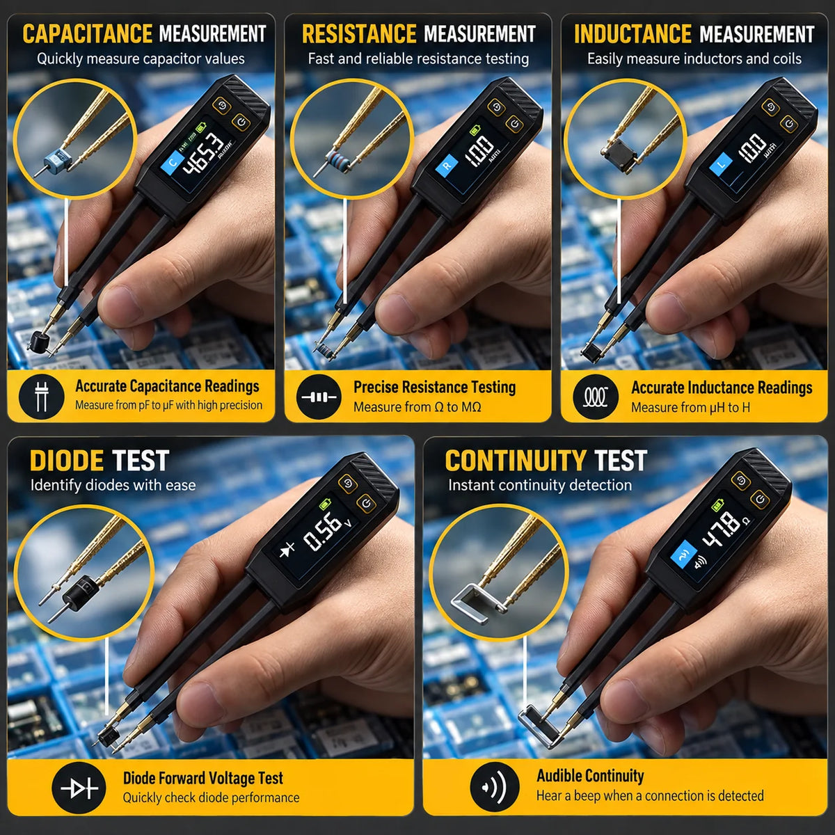Tweezers Tester Auto-Detect ESR & Diode Readings