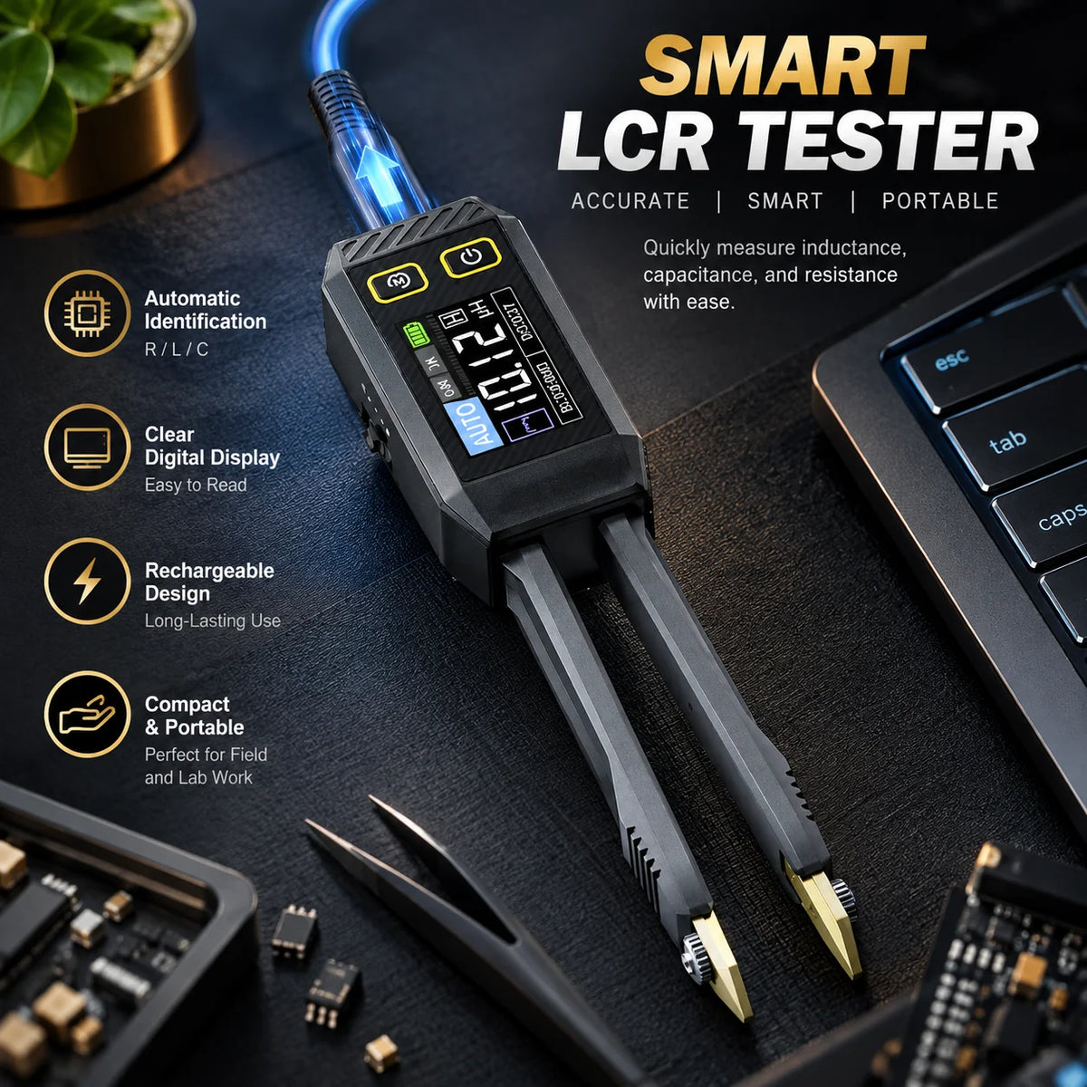 Tweezers Tester Auto-Detect ESR & Diode Readings