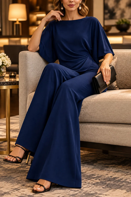 Two-Piece Evening Set Draped Waist Wide-Leg Pants