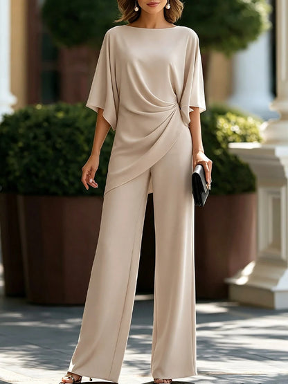 Two-Piece Evening Set Draped Waist Wide-Leg Pants