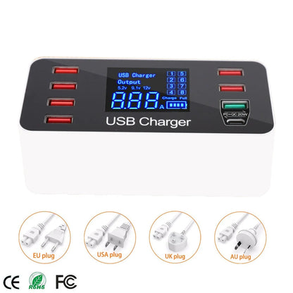 USB Charger Adapter Multi-Port USB-C & QC3.0 Options