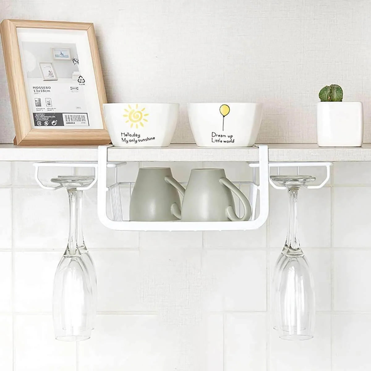 Under Cabinet Glass Rack Iron Space-Saving Storage