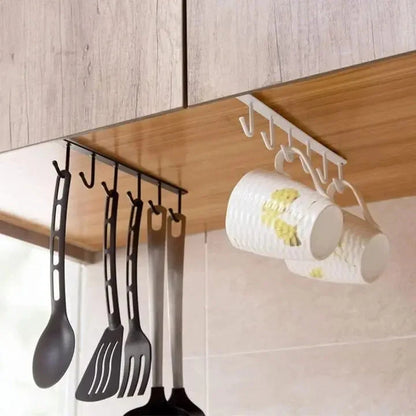 Under-Cabinet Hook Rail 6 Hooks Tool-Free Installation