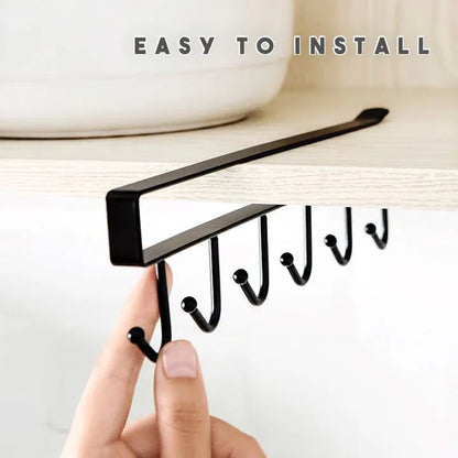 Under-Cabinet Hook Rail 6 Hooks Tool-Free Installation
