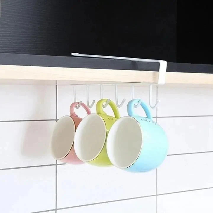 Under-Cabinet Hook Rail 6 Hooks Tool-Free Installation
