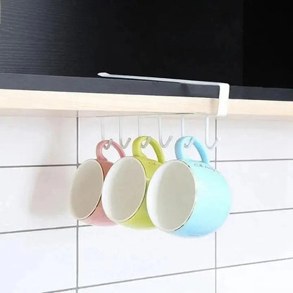 Under-Cabinet Hook Rail 6 Hooks Tool-Free Installation