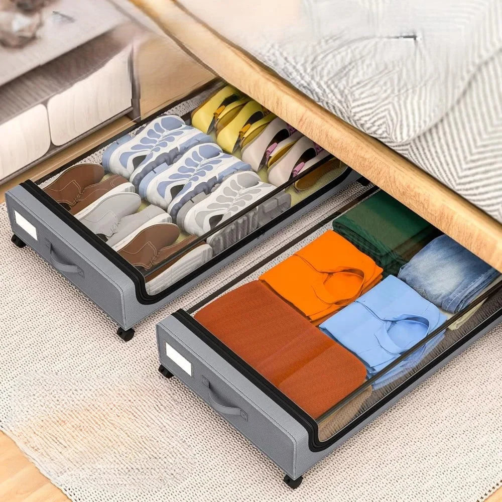 Underbed Storage Organizer 48L Locking Wheels Clear Window