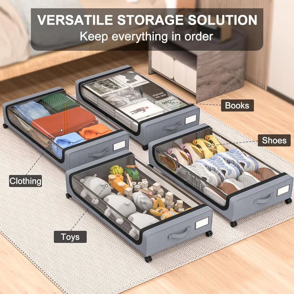 Underbed Storage Organizer 48L Locking Wheels Clear Window