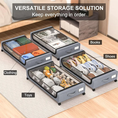 Underbed Storage Organizer 48L Locking Wheels Clear Window