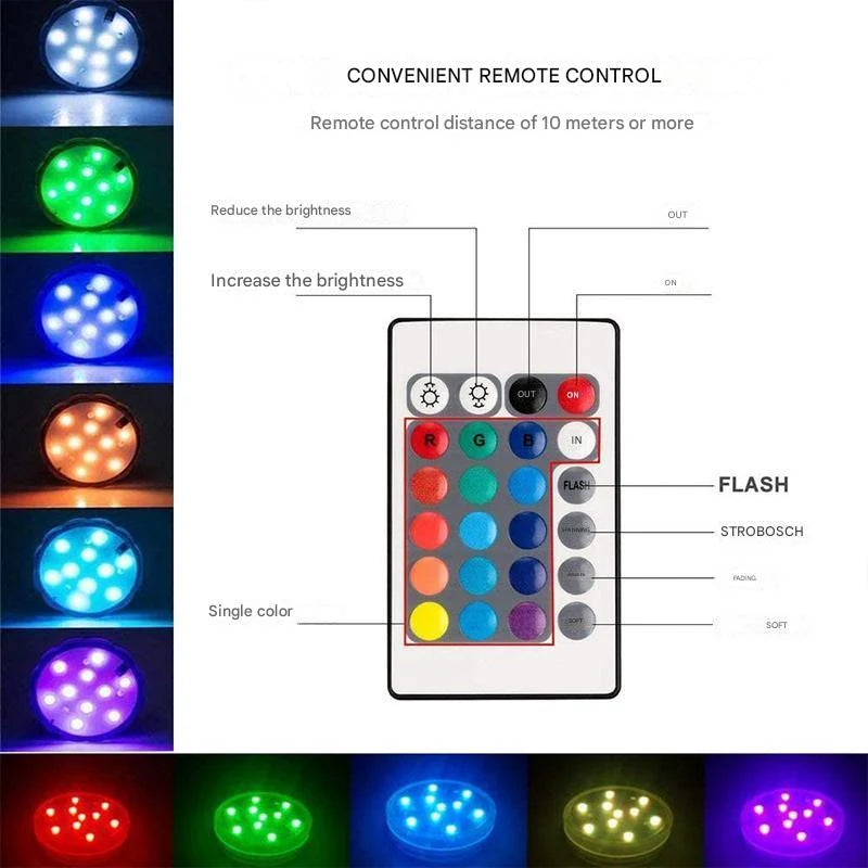 Underwater LED Lamp 16 Colors Four Modes IP68 Waterproof