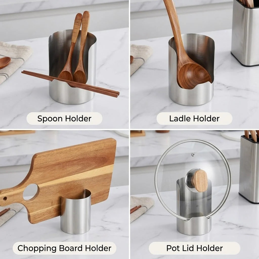 Utensil Holder Stainless Steel Space-Saving Vertical Design