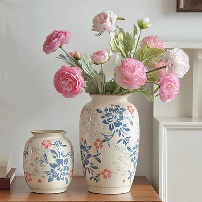 Vase Ceramic Vibrant Floral Pattern Smooth Finish