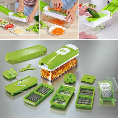 Vegetable Slicer Stainless Steel Blades Built-In Catch Container