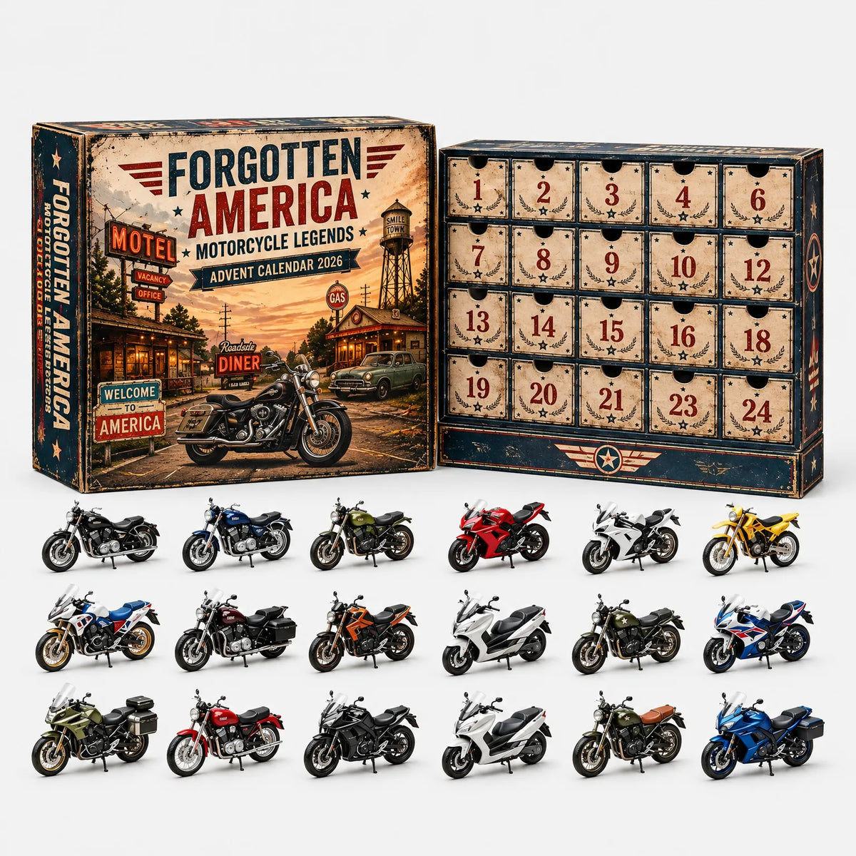 Vehicle Advent Calendar 24 Die-Cast Models Reusable Display Box