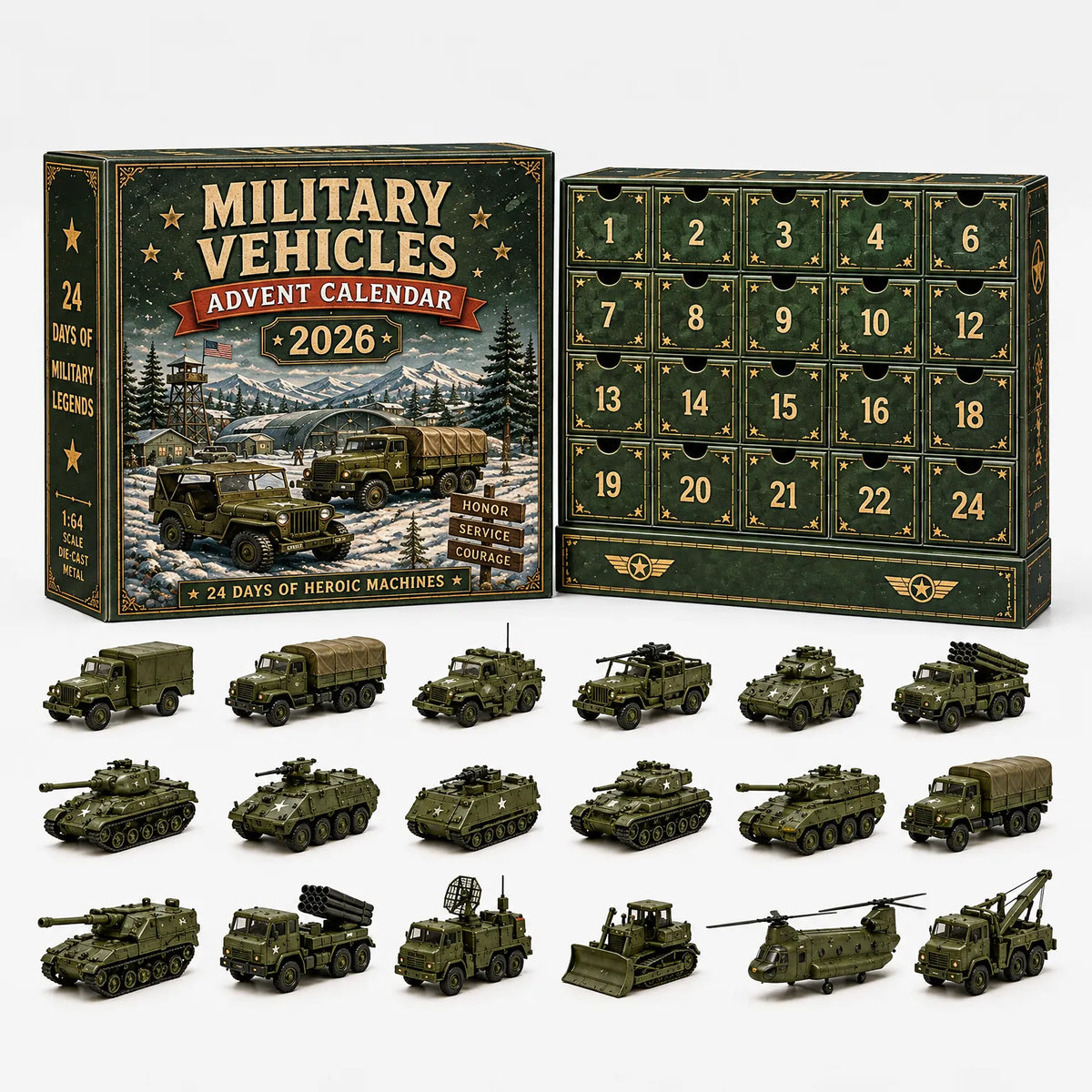 Vehicle Advent Calendar 24 Die-Cast Models Reusable Display Box