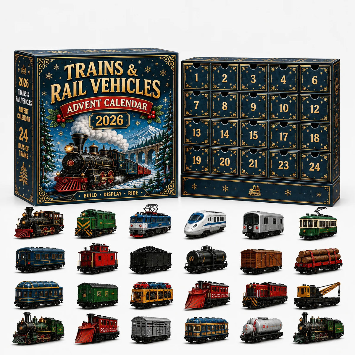 Vehicle Advent Calendar 24 Die-Cast Models Reusable Display Box