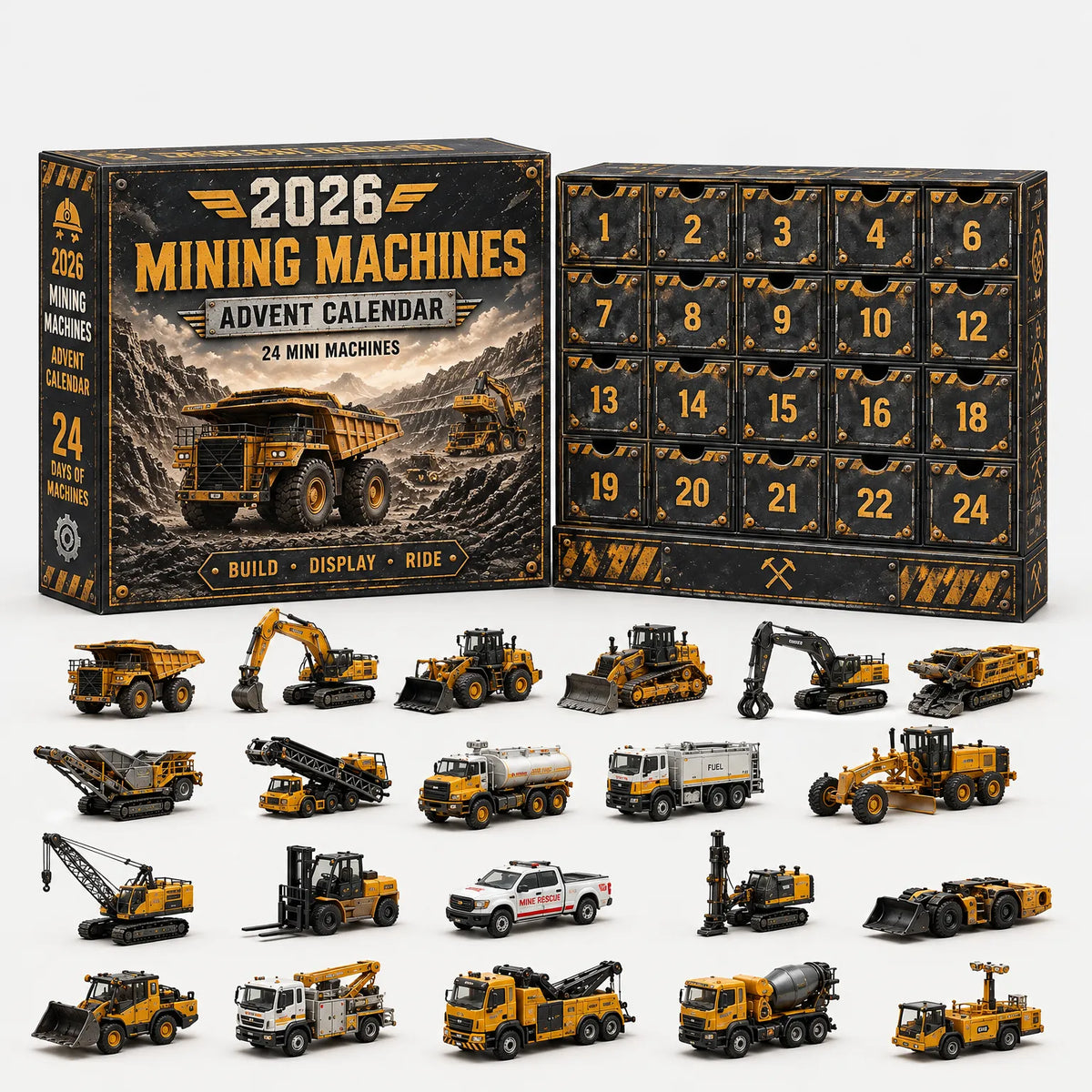 Vehicle Advent Calendar 24 Die-Cast Models Reusable Display Box