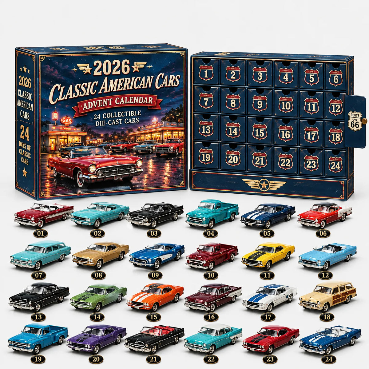 Vehicle Advent Calendar 24 Die-Cast Models Reusable Display Box