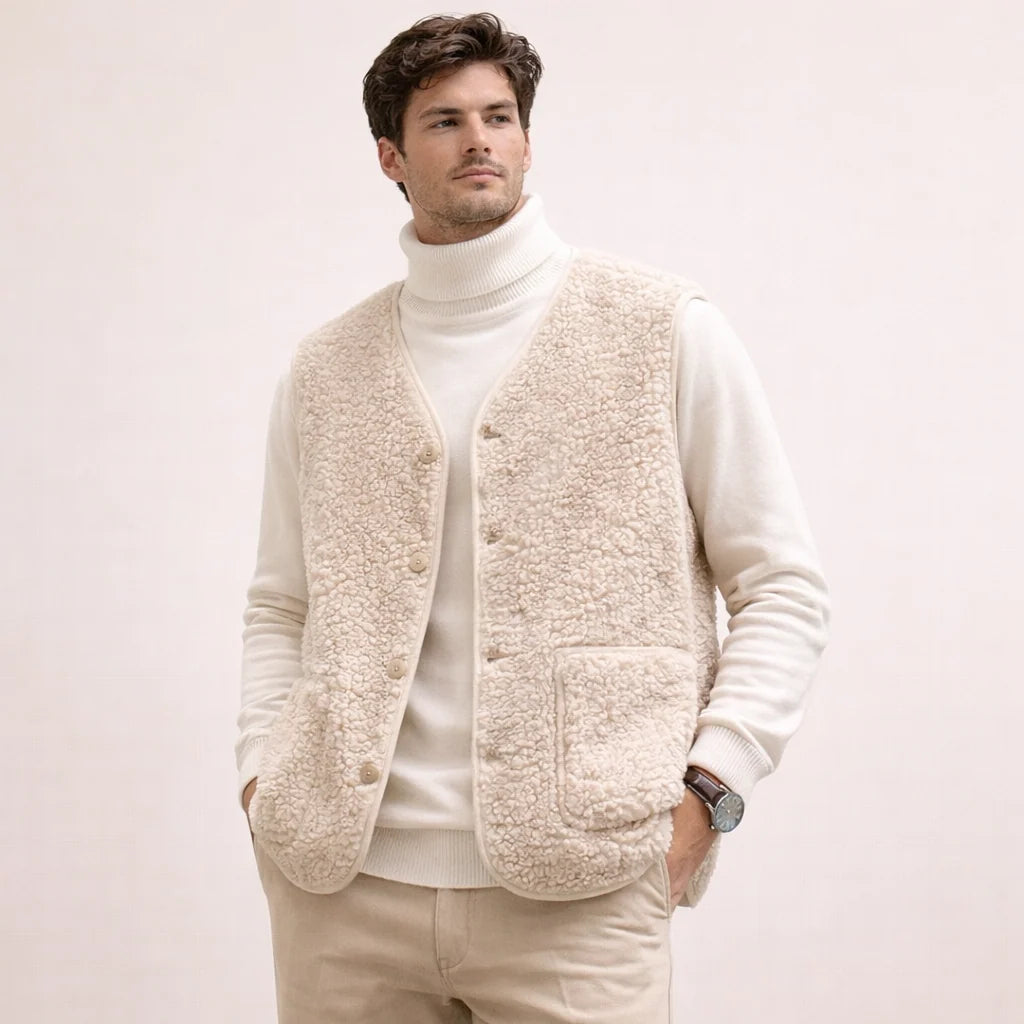 Vest Soft Lamb Fleece Button Front & Pockets